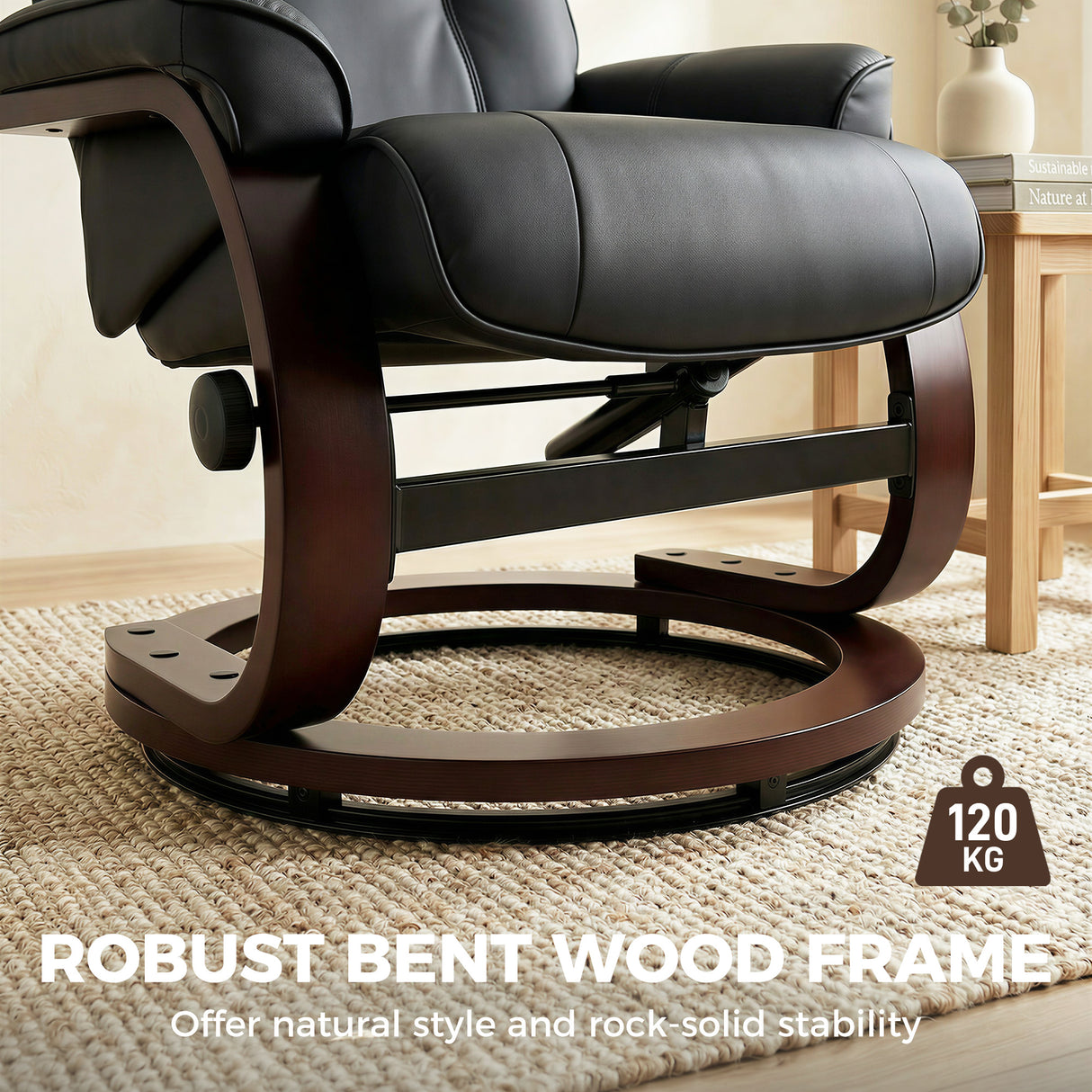 Faux Leather Recliner Chair 66cm Wide With Footstool - Velmora