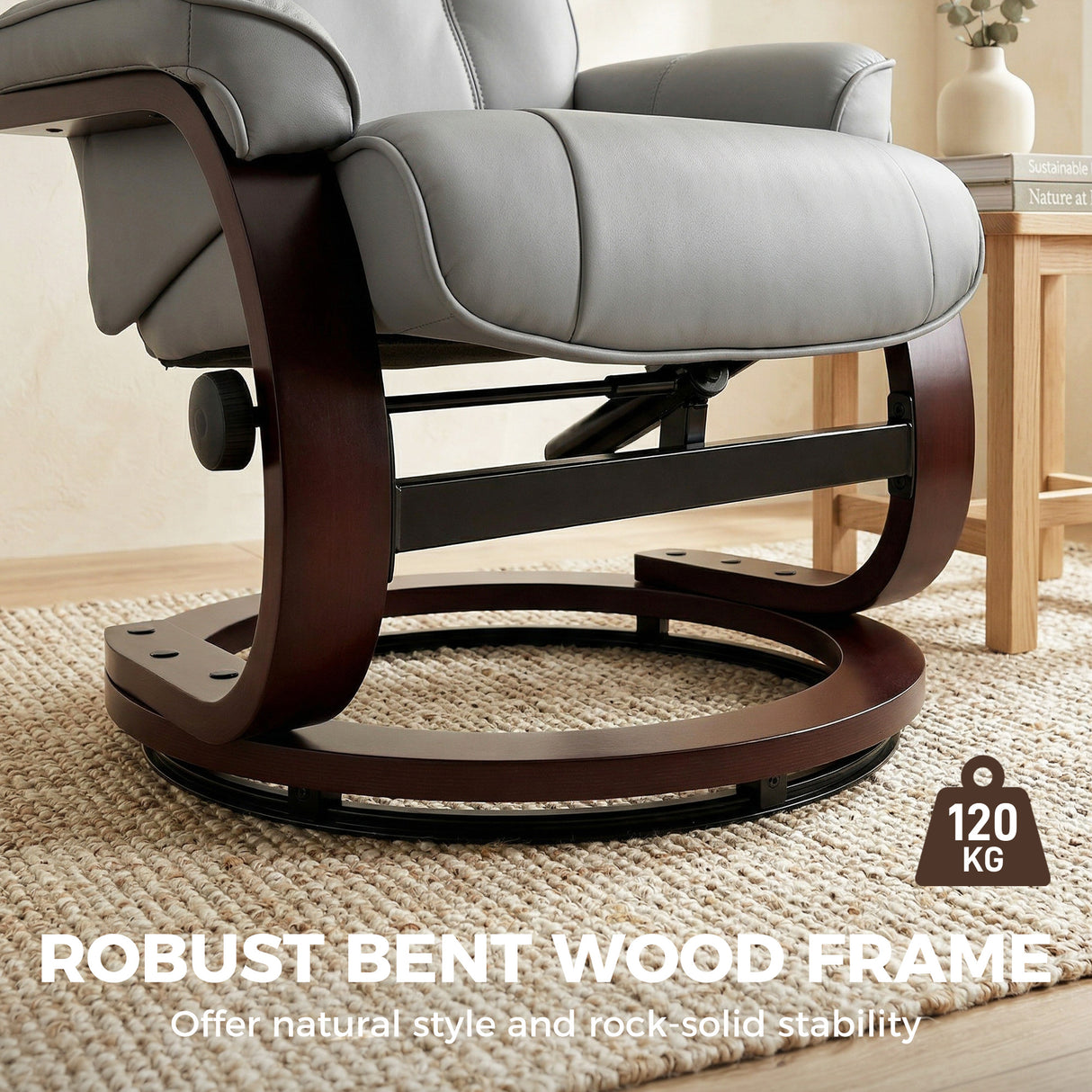 Faux Leather Recliner Chair 66cm Wide With Footstool - Velmora