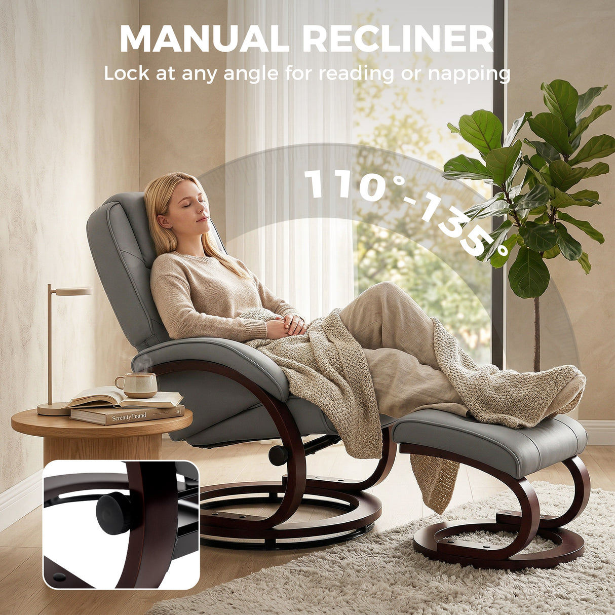 Faux Leather Recliner Chair 66cm Wide With Footstool - Velmora