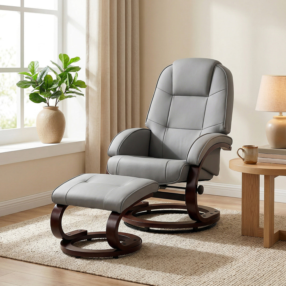Faux Leather Recliner Chair 66cm Wide With Footstool - Velmora