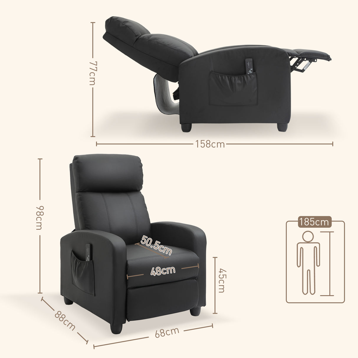 Faux Leather Recliner Chair 68cm Wide - Velmora