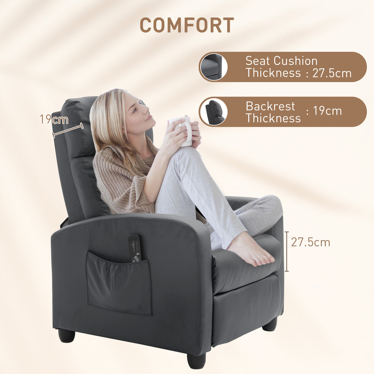 Faux Leather Recliner Chair 68cm Wide - Velmora