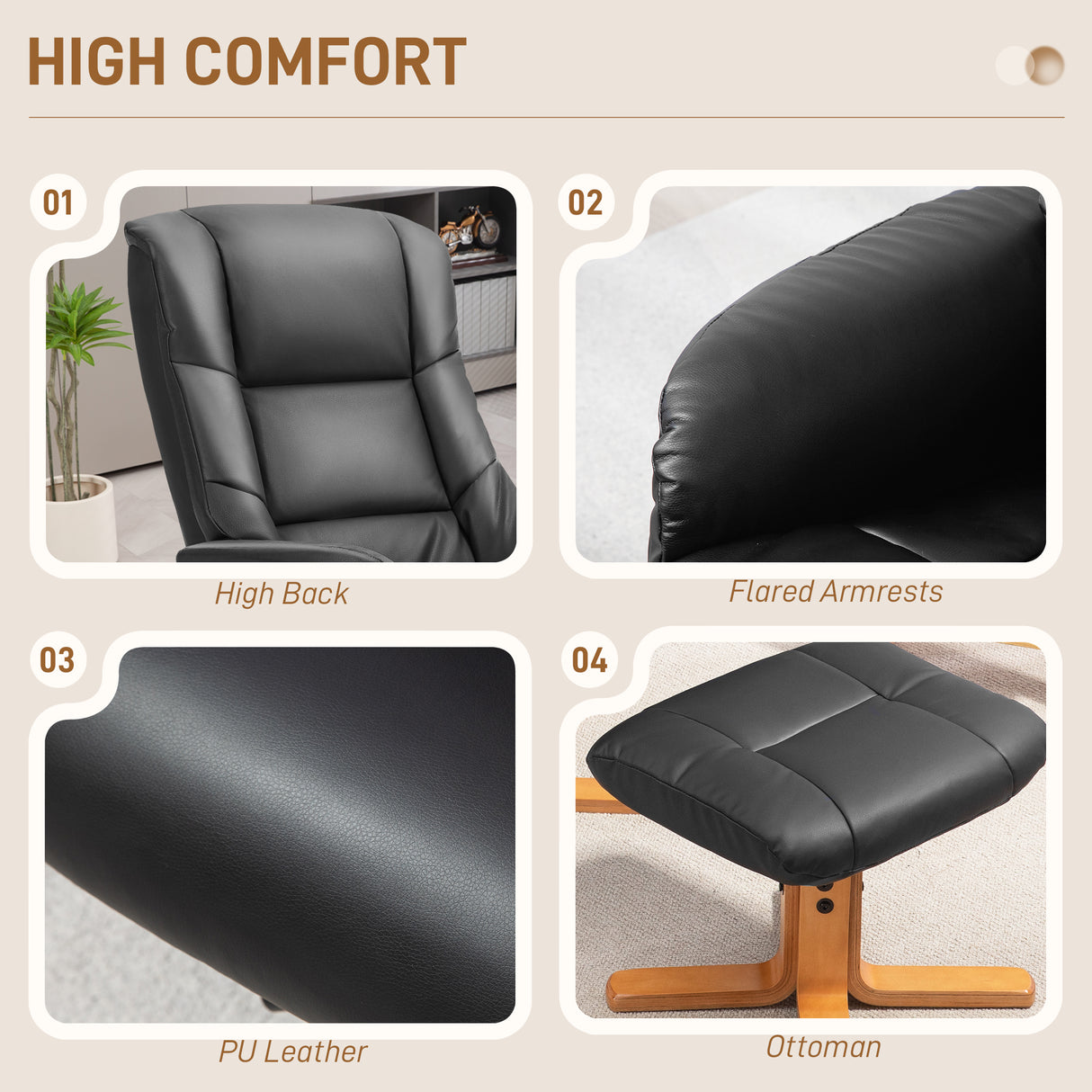 Faux Leather Recliner Chair 71cm Wide With Footstool - Velmora