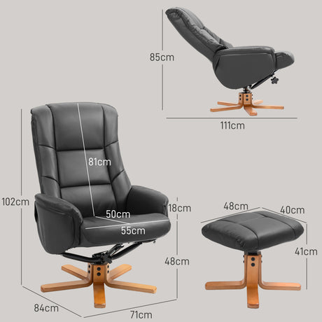 Faux Leather Recliner Chair 71cm Wide With Footstool - Velmora