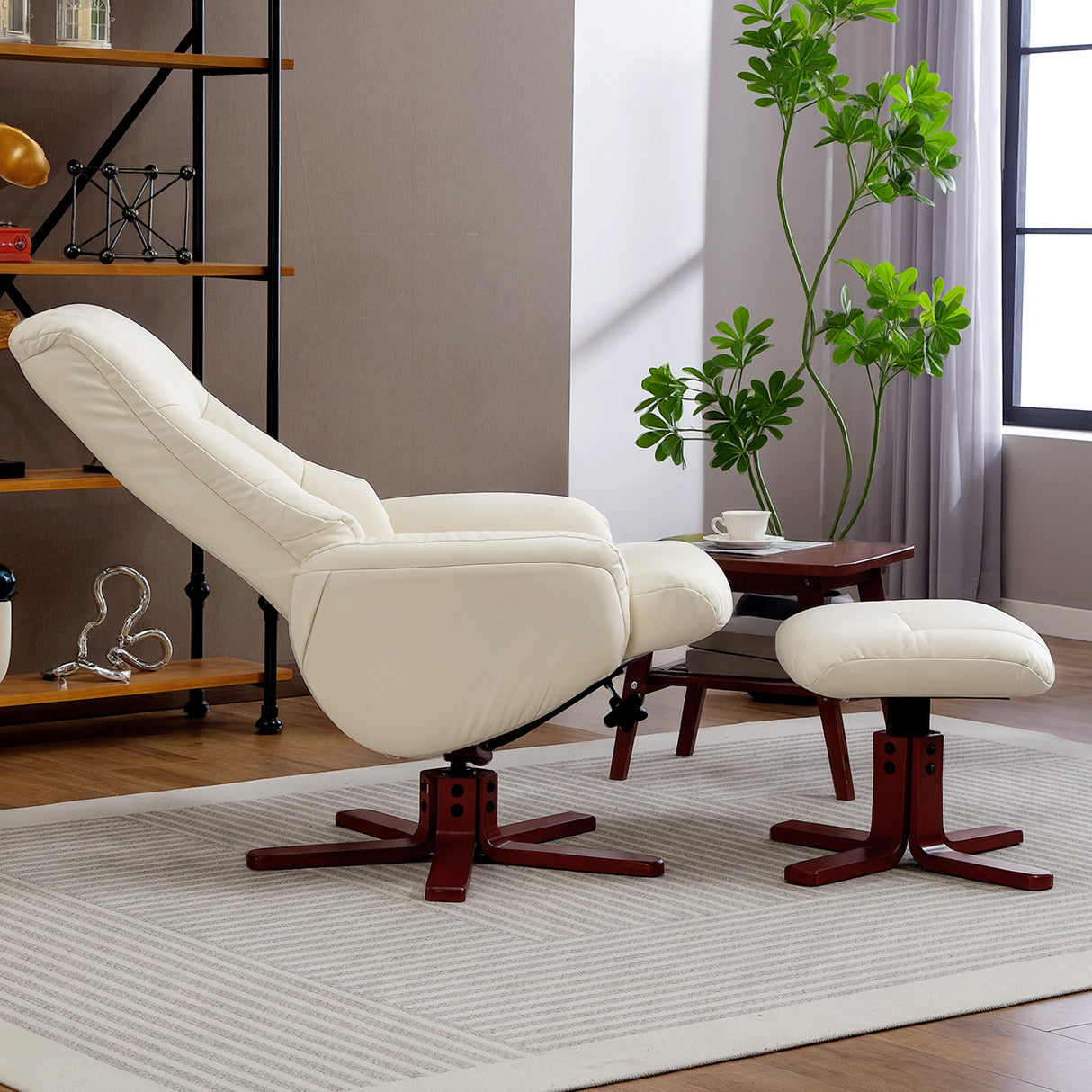 Faux Leather Recliner Chair 71cm Wide With Footstool - Velmora