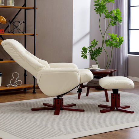 Faux Leather Recliner Chair 71cm Wide With Footstool - Velmora