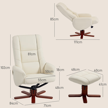 Faux Leather Recliner Chair 71cm Wide With Footstool - Velmora