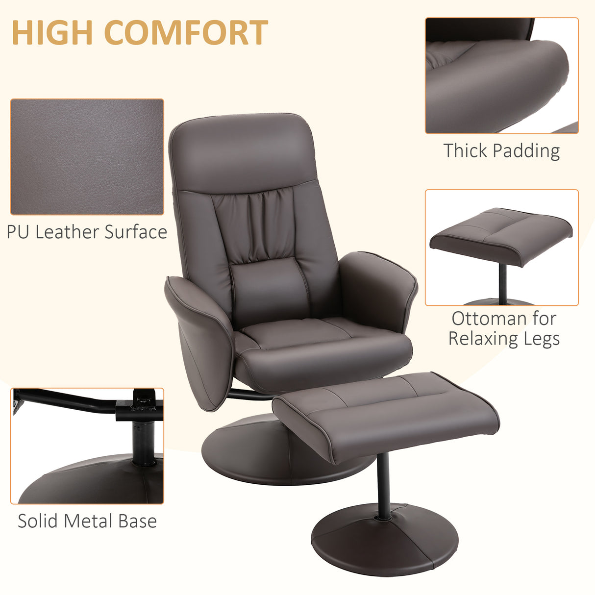 Faux Leather Recliner Chair 76cm Wide With Footstool - Velmora