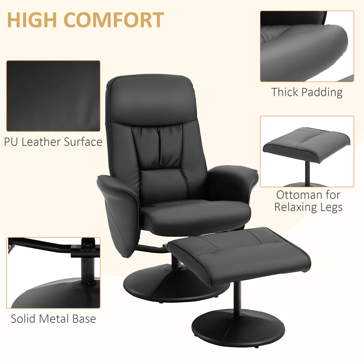Faux Leather Recliner Chair 76cm Wide With Footstool - Velmora