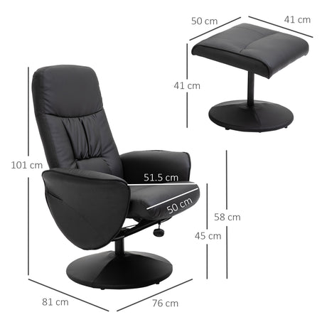 Faux Leather Recliner Chair 76cm Wide With Footstool - Velmora