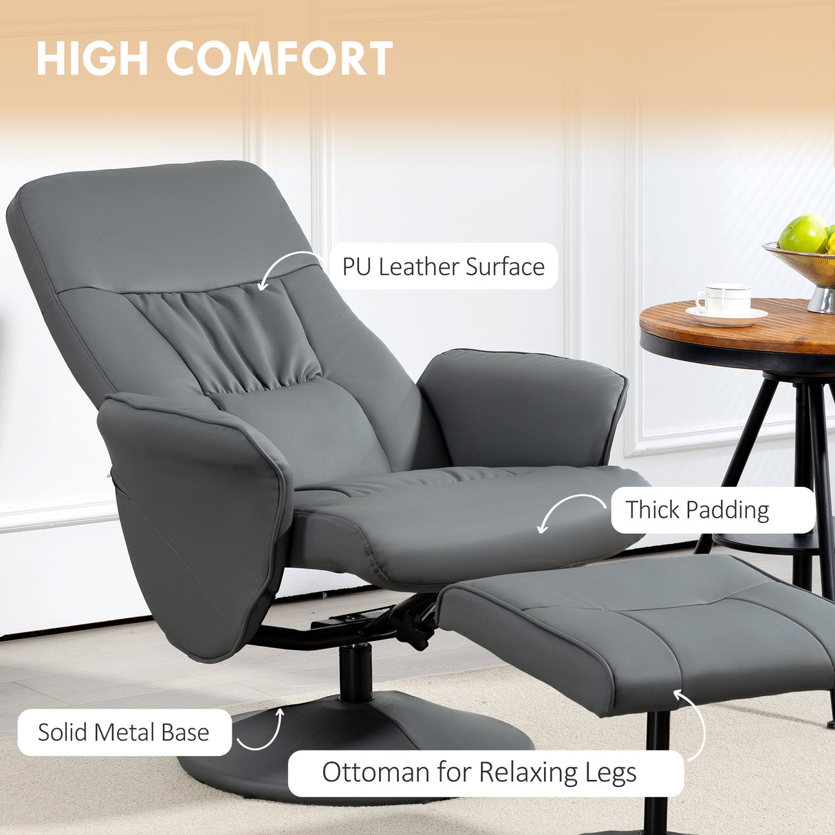Faux Leather Recliner Chair 76cm Wide With Footstool - Velmora