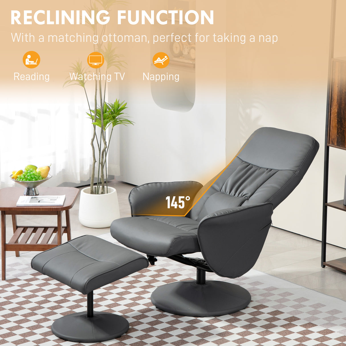 Faux Leather Recliner Chair 76cm Wide With Footstool - Velmora
