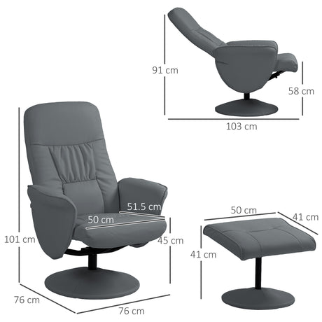 Faux Leather Recliner Chair 76cm Wide With Footstool - Velmora