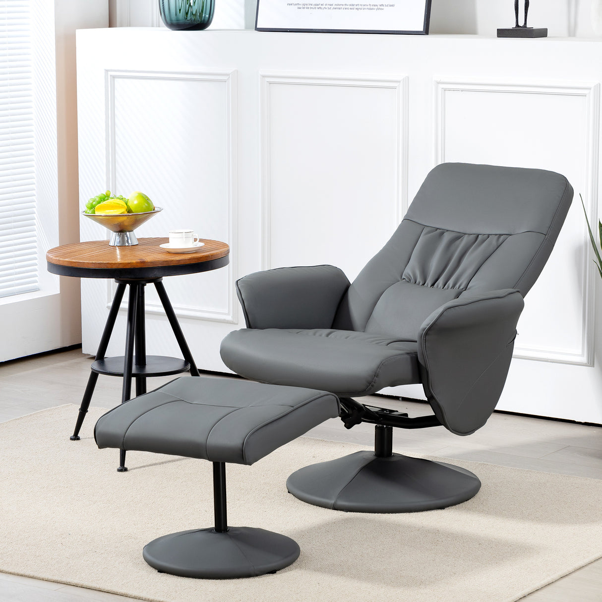 Faux Leather Recliner Chair 76cm Wide With Footstool - Velmora