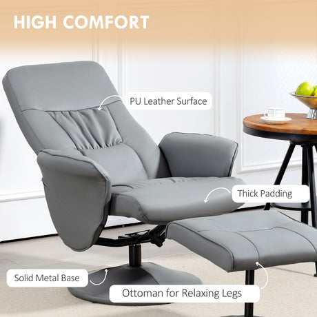 Faux Leather Recliner Chair 76cm Wide With Footstool - Velmora