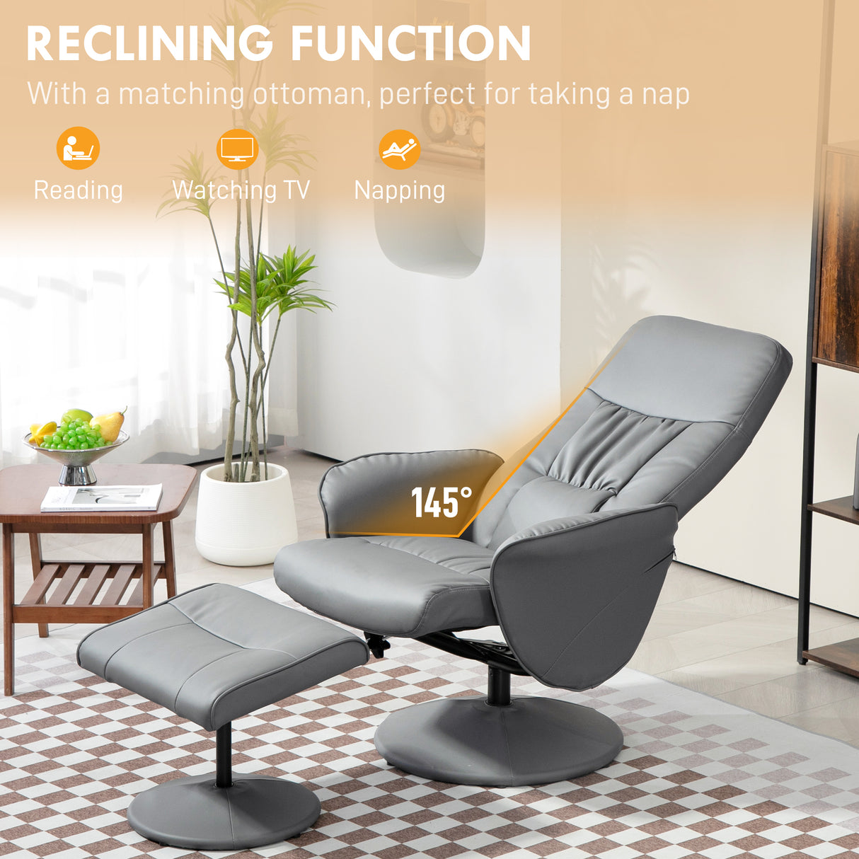 Faux Leather Recliner Chair 76cm Wide With Footstool - Velmora