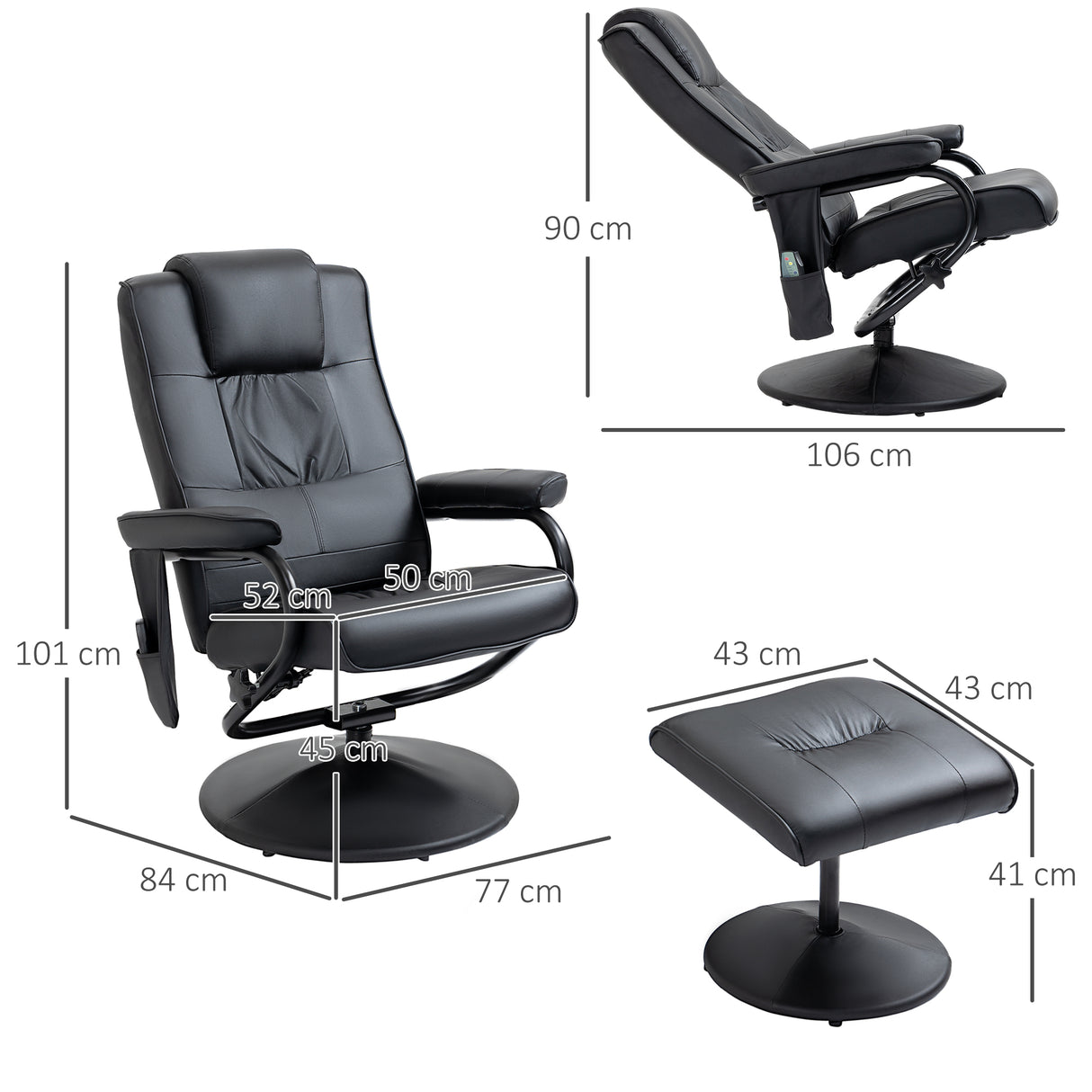 Faux Leather Recliner Chair 77cm Wide With Footstool - Velmora