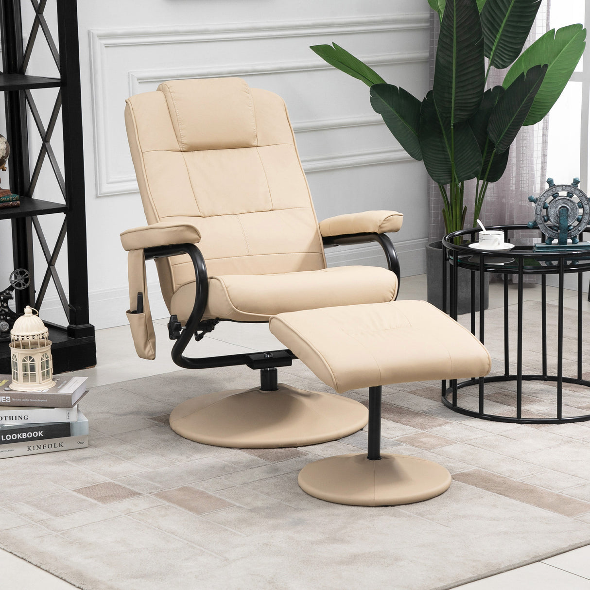 Faux Leather Recliner Chair 77cm Wide With Footstool - Velmora