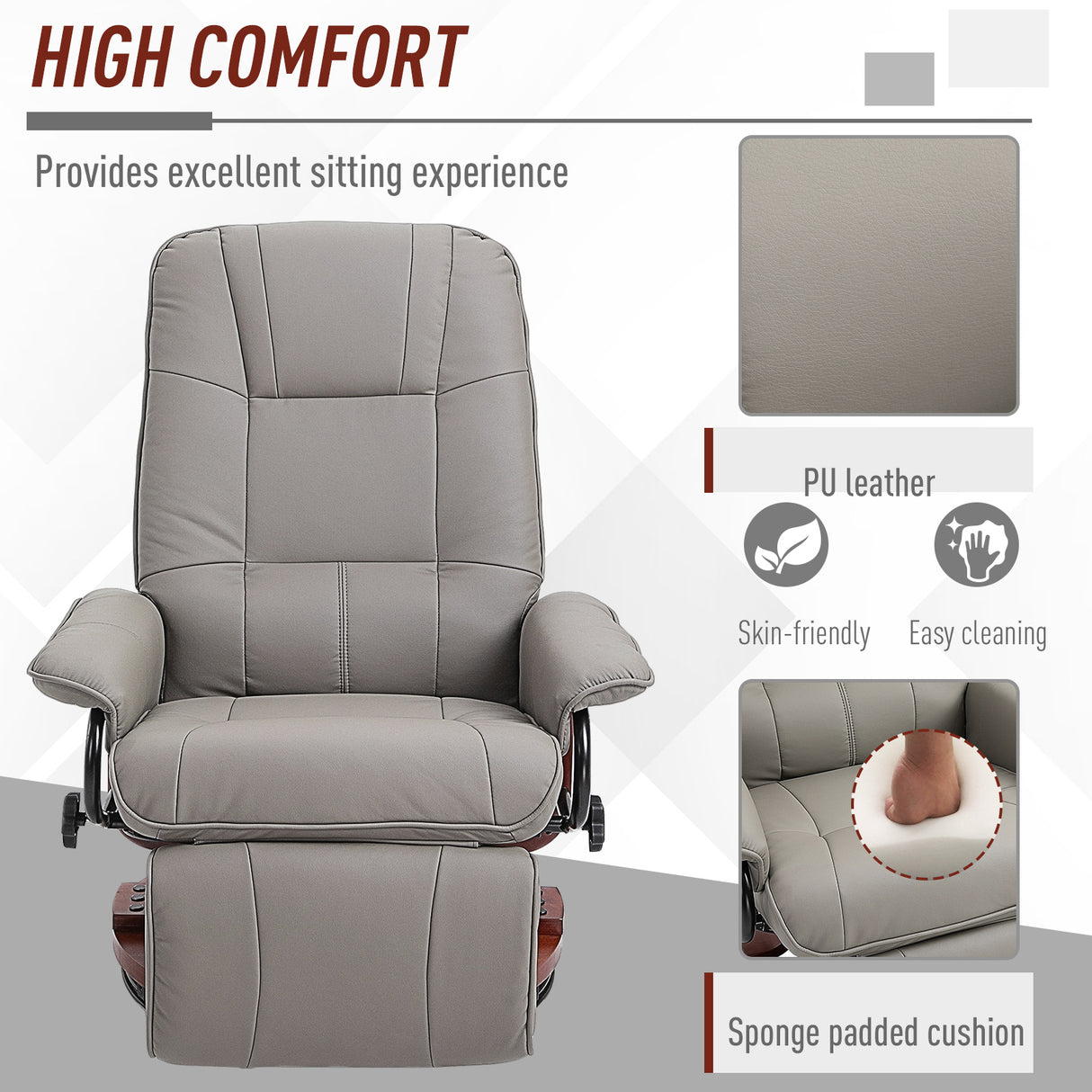 Faux Leather Recliner Chair 78cm Wide With Footrest - Velmora