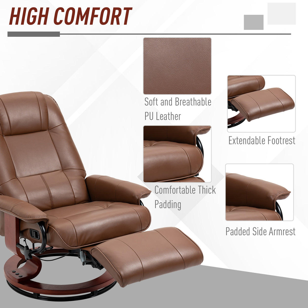 Faux Leather Recliner Chair 78cm Wide With Footrest - Velmora