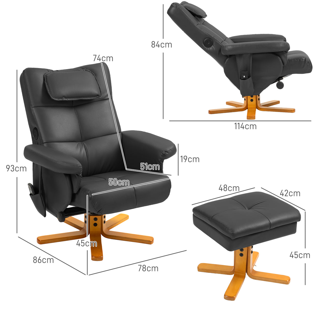 Faux Leather Recliner Chair 78cm Wide With Footstool - Velmora