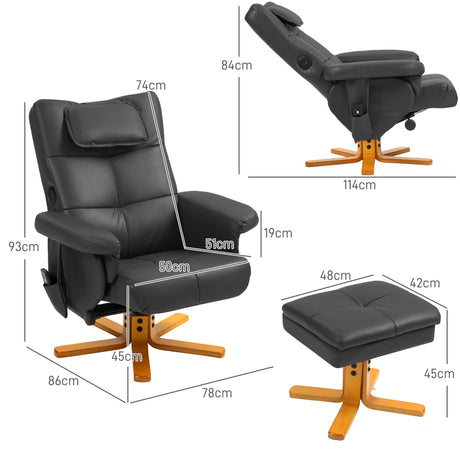 Faux Leather Recliner Chair 78cm Wide With Footstool - Velmora