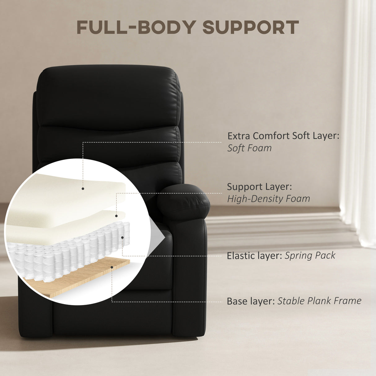 Faux Leather Recliner Chair 80cm Wide With Footrest - Velmora