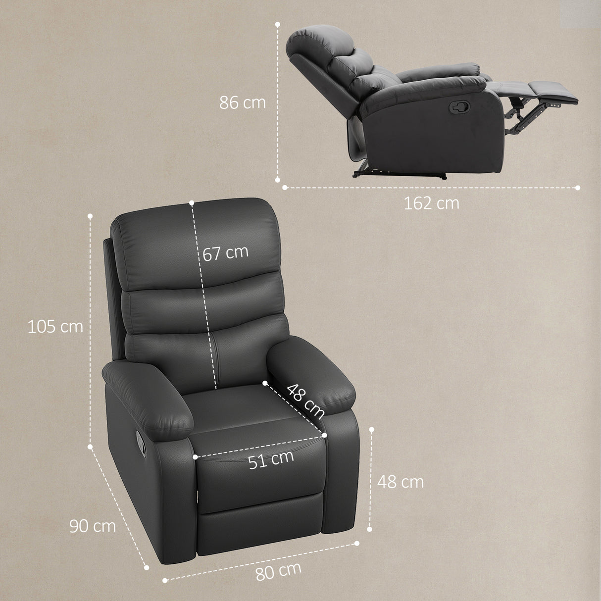Faux Leather Recliner Chair 80cm Wide With Footrest - Velmora