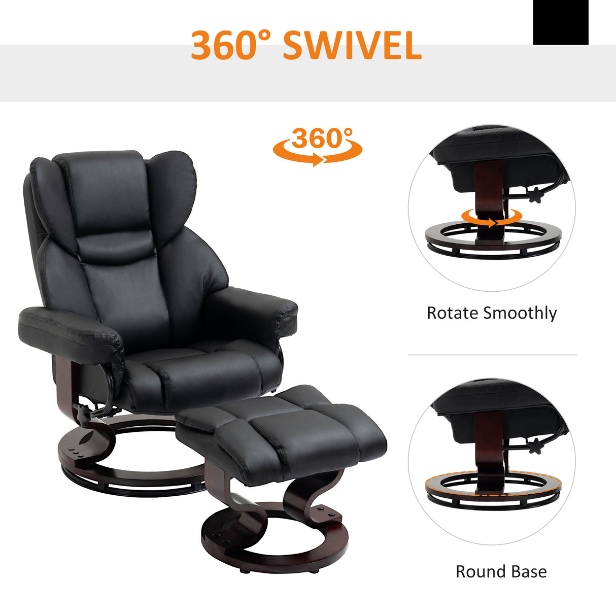 Faux Leather Recliner Chair 80cm Wide With Footstool And Metal Base - Velmora