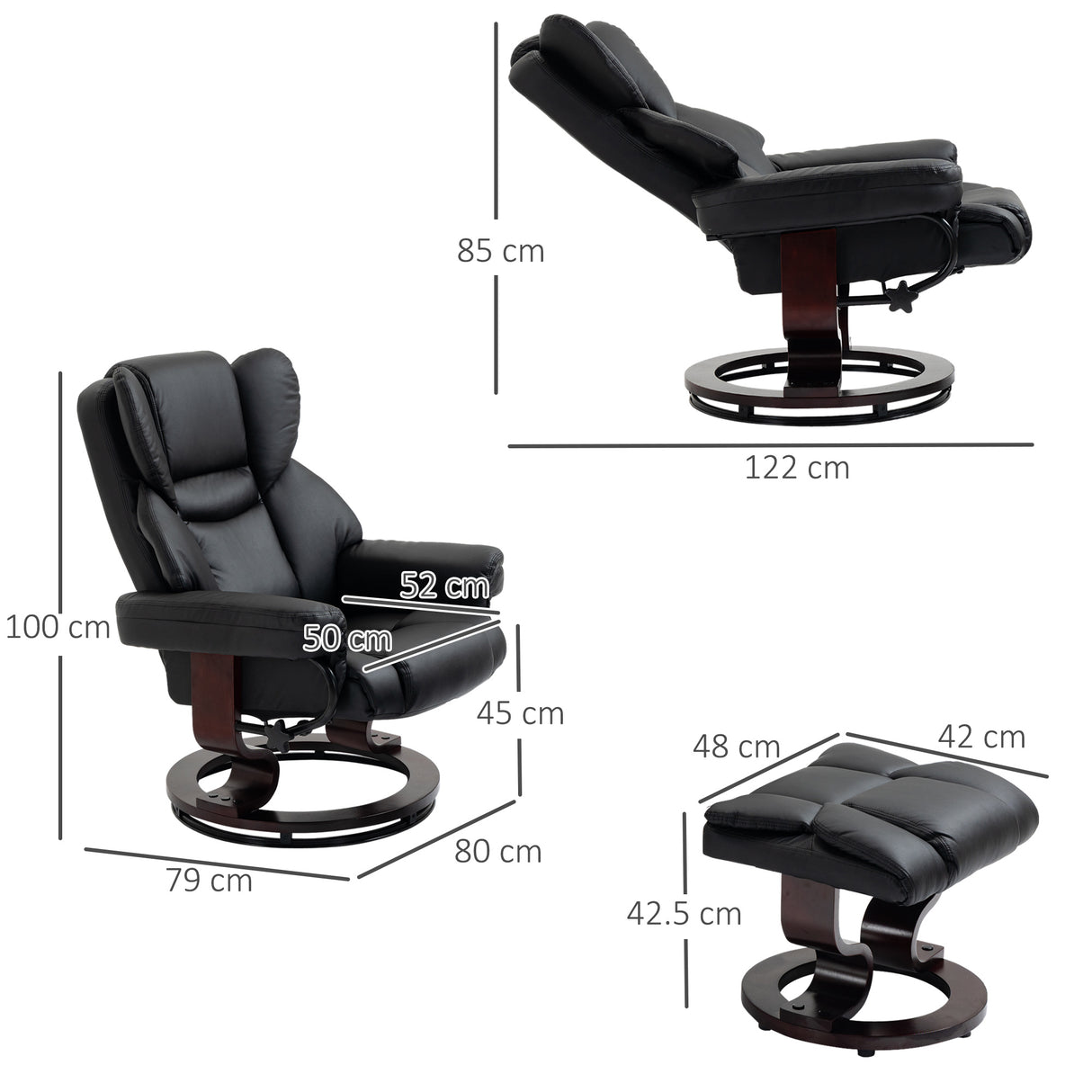 Faux Leather Recliner Chair 80cm Wide With Footstool And Metal Base - Velmora