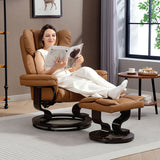 Faux Leather Recliner Chair 80cm Wide With Footstool And Metal Base - Velmora