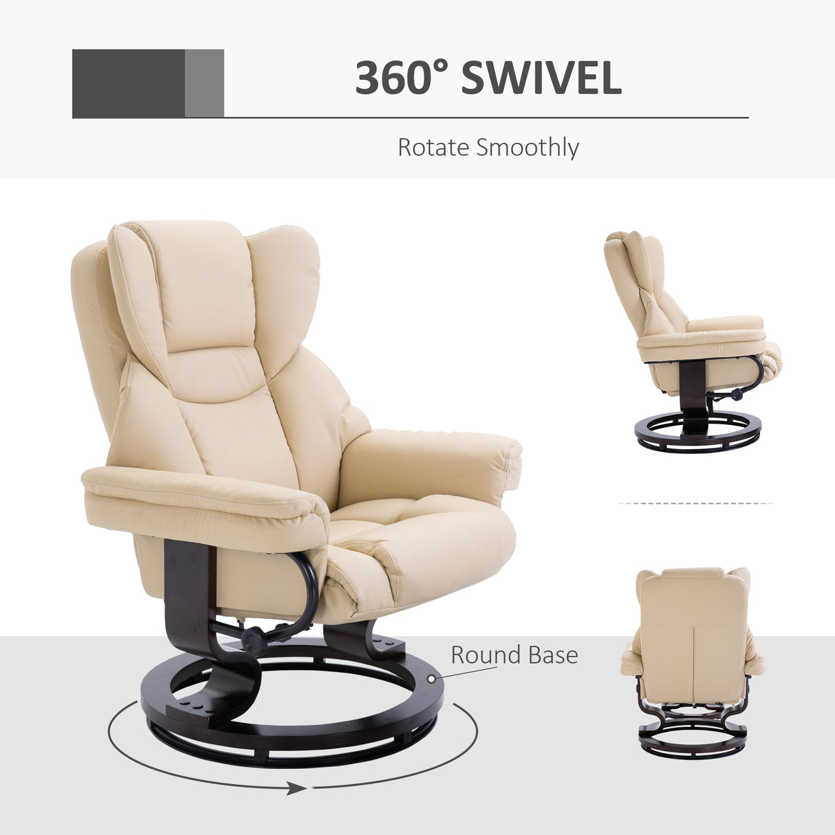 Faux Leather Recliner Chair 80cm Wide With Footstool And Metal Base - Velmora