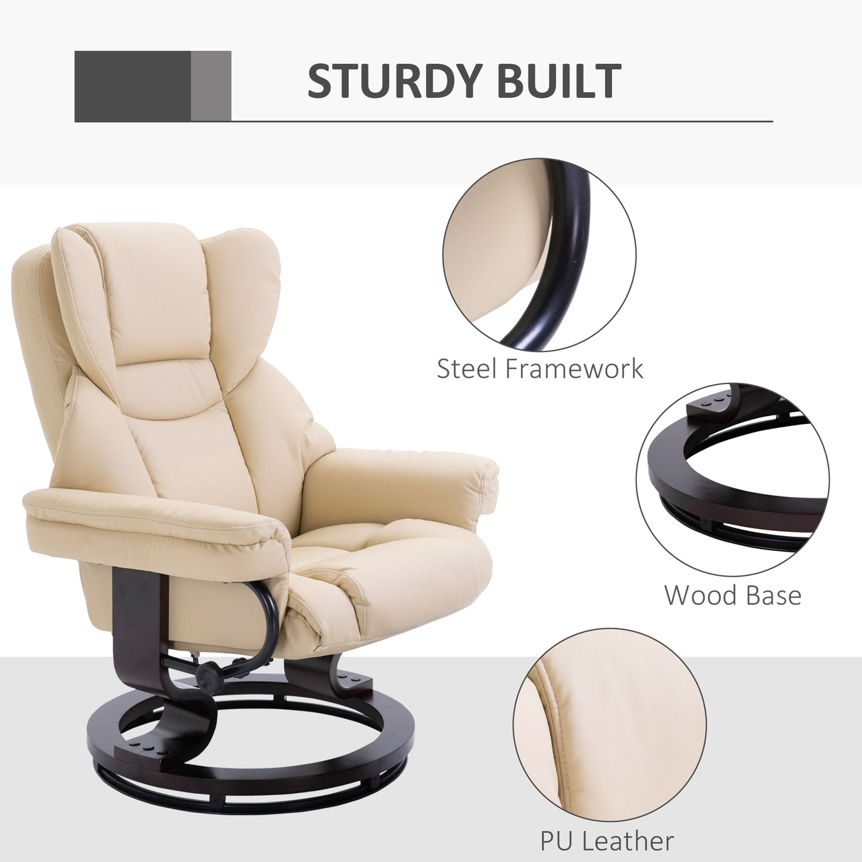 Faux Leather Recliner Chair 80cm Wide With Footstool And Metal Base - Velmora