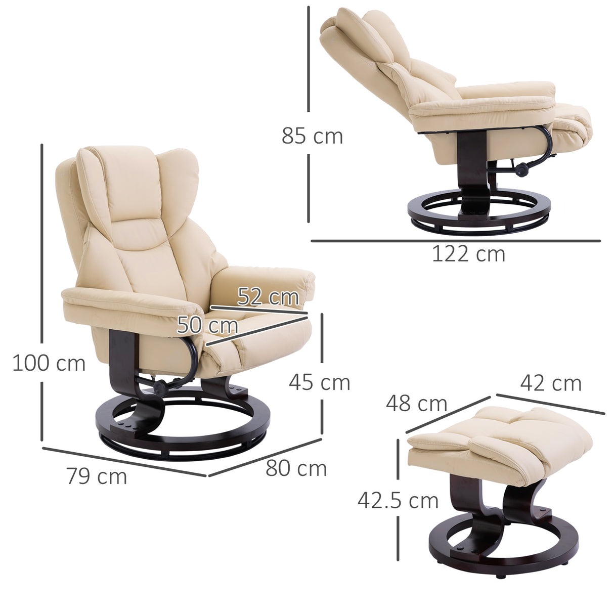 Faux Leather Recliner Chair 80cm Wide With Footstool And Metal Base - Velmora