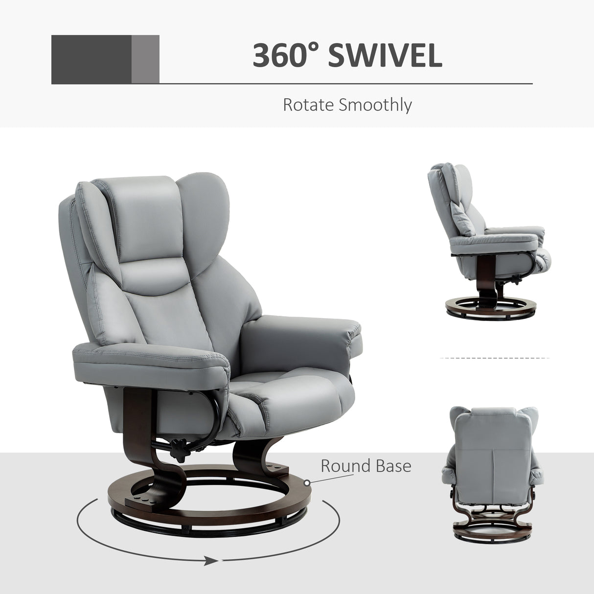 Faux Leather Recliner Chair 80cm Wide With Footstool And Metal Base - Velmora