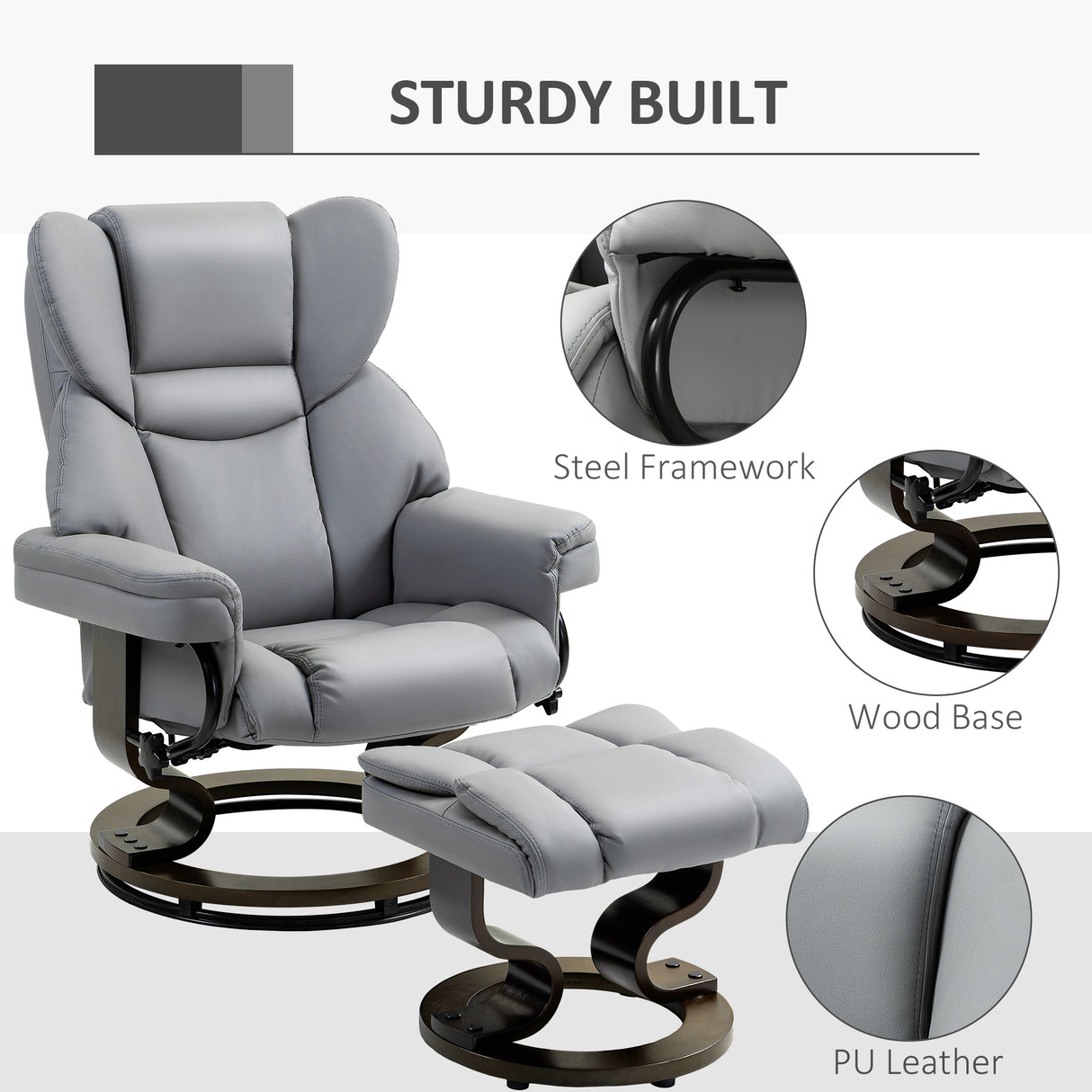 Faux Leather Recliner Chair 80cm Wide With Footstool And Metal Base - Velmora