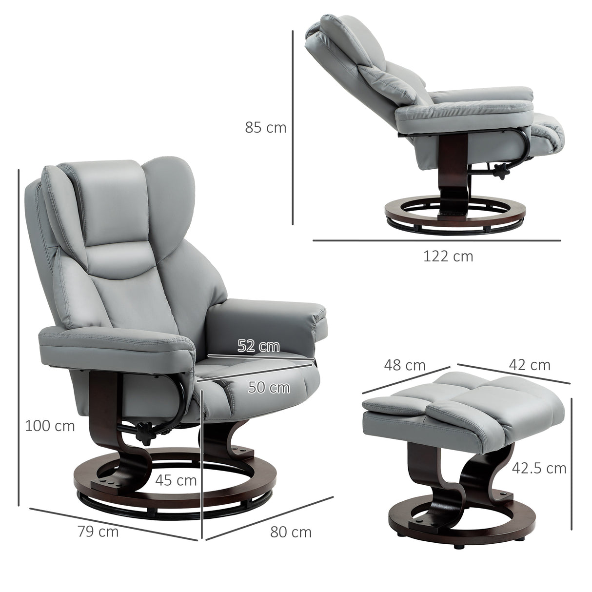 Faux Leather Recliner Chair 80cm Wide With Footstool And Metal Base - Velmora