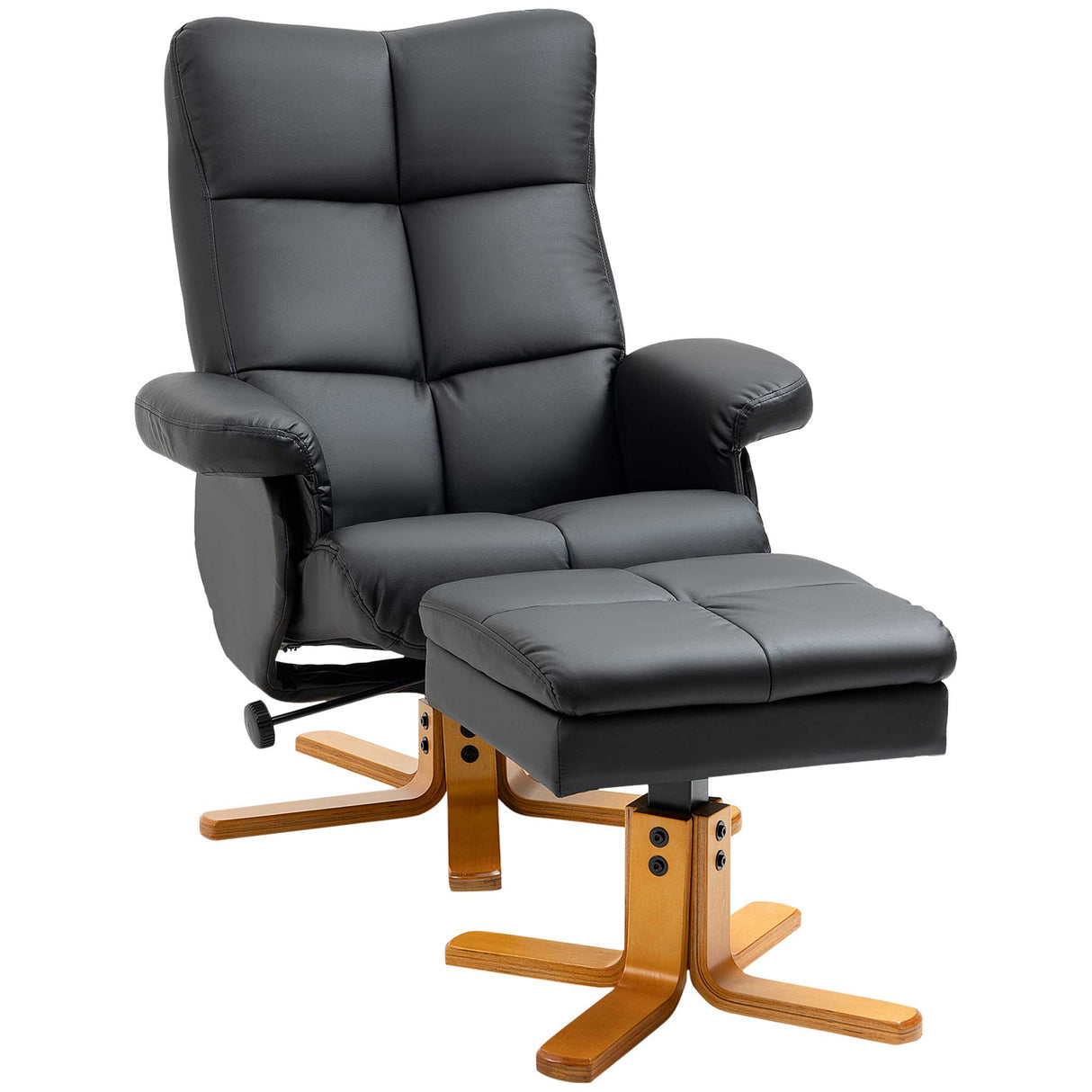 Faux Leather Recliner Chair 80cm Wide With Footstool And Wooden Base - Velmora