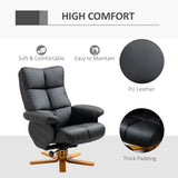 Faux Leather Recliner Chair 80cm Wide With Footstool And Wooden Base - Velmora