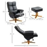 Faux Leather Recliner Chair 80cm Wide With Footstool And Wooden Base - Velmora