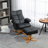 Faux Leather Recliner Chair 80cm Wide With Footstool And Wooden Base - Velmora