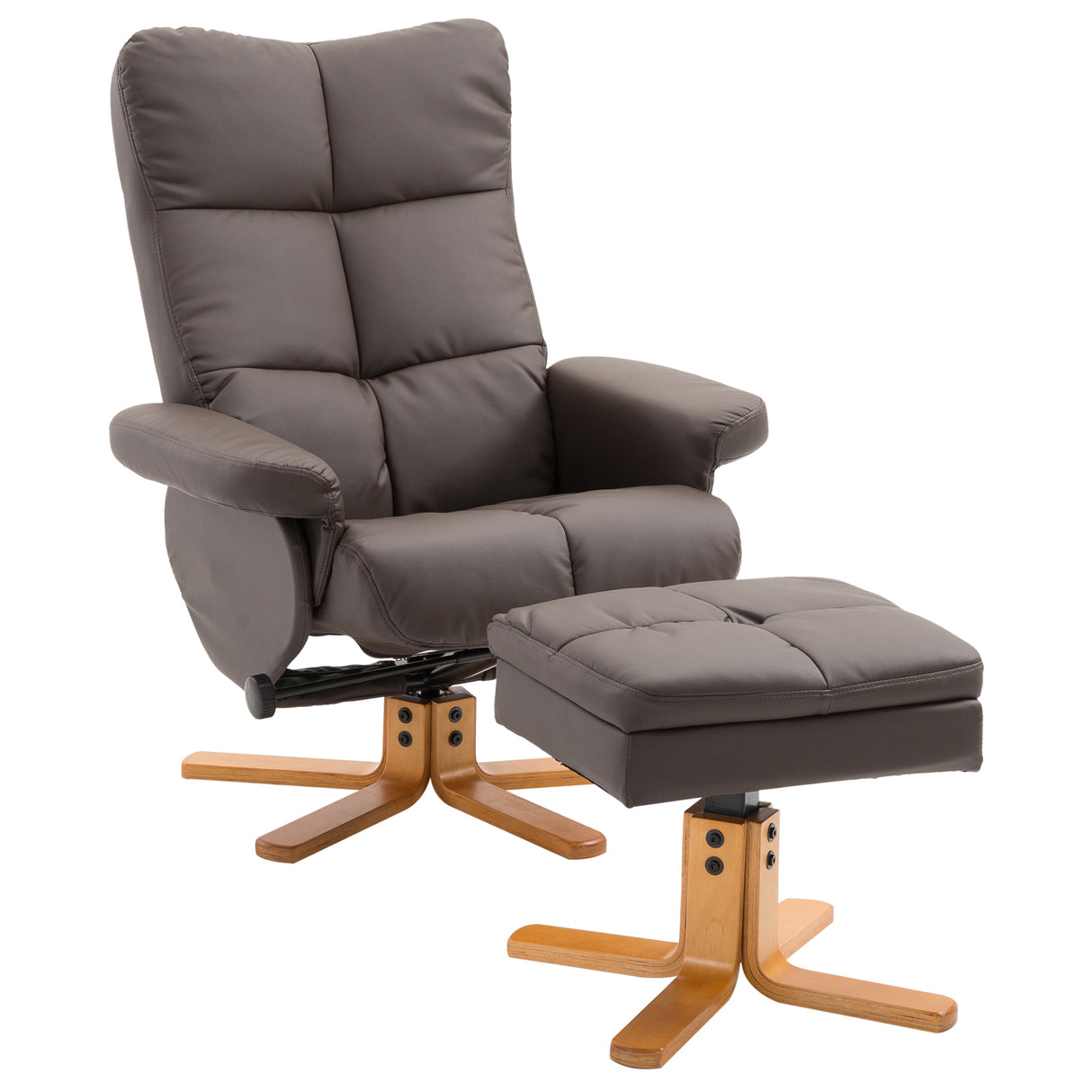 Faux Leather Recliner Chair 80cm Wide With Footstool And Wooden Base - Velmora