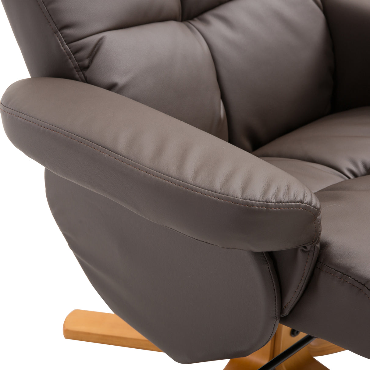 Faux Leather Recliner Chair 80cm Wide With Footstool And Wooden Base - Velmora