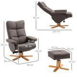 Faux Leather Recliner Chair 80cm Wide With Footstool And Wooden Base - Velmora