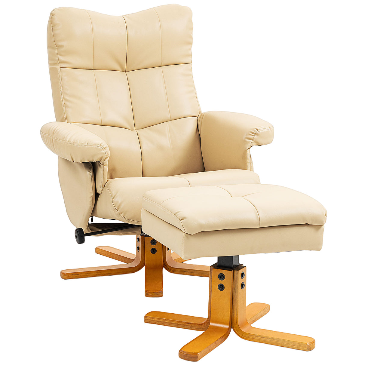 Faux Leather Recliner Chair 80cm Wide With Footstool And Wooden Base - Velmora