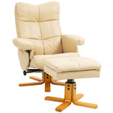 Faux Leather Recliner Chair 80cm Wide With Footstool And Wooden Base - Velmora