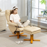 Faux Leather Recliner Chair 80cm Wide With Footstool And Wooden Base - Velmora