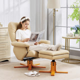 Faux Leather Recliner Chair 80cm Wide With Footstool And Wooden Base - Velmora