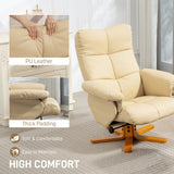 Faux Leather Recliner Chair 80cm Wide With Footstool And Wooden Base - Velmora