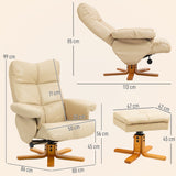 Faux Leather Recliner Chair 80cm Wide With Footstool And Wooden Base - Velmora